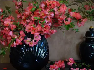 Ceramika, Bukiet, Kwiatów, Różowych, Gałązki