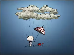 Muchomorek, Parasol, Chmurka, Deszcz