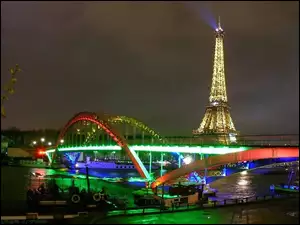 Wieża, Paryż, Eiffel, Noc