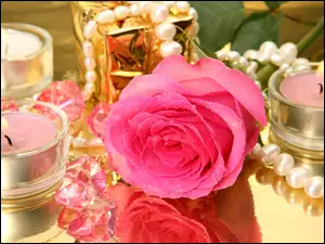 Różowa, Perły, Róża, Świece
