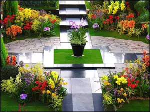 Ogród, Marmur, Kwiaty, Donica