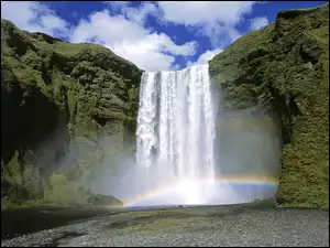 Wodospad, Tęcza, Skogafoss, Islandia