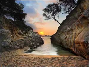 Słońca, Hiszpania, Plaża, Costa Brava, Zachód
