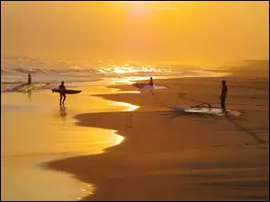 Plaża, Windsurfing, Zachód, Słońca
