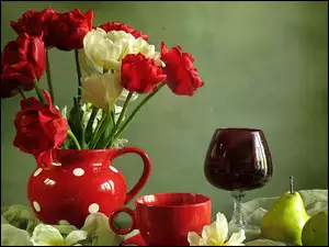 Tulipany, Gruszki, Kieliszek, Porcelana