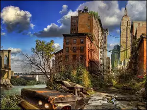 Nowy Jork, Ruiny, Zniszczony, Samochód