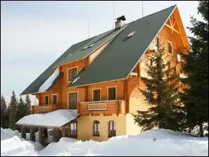 Domek, Dach, Śnieg, Spadzisty