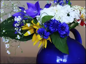 Niebieski, Kwiaty, Flakon, Kolorowe