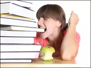 Książki, Kobieta, Jabłko