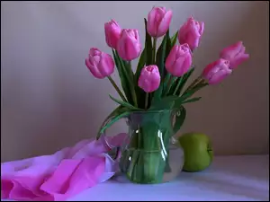 Różowe, Szal, Tulipany, Jabłko