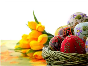 Tulipany, Wielkanocne, Koszyk, Jajka