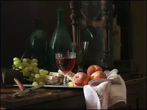 Butelki, Owoce, Wino, Kieliszki
