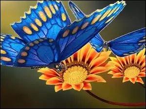 Kwiaty, Niebieskie, Motyle