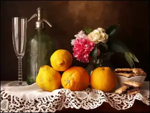 Lemoniada, Cytryny, Butelka, Kwiaty, Syfon