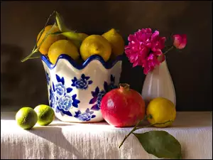 Kwiat, Porcelana, Cytryny, Granat