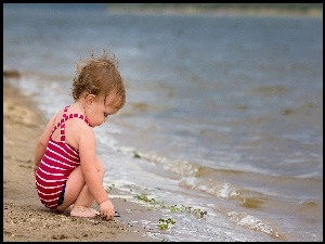Dziecko, Piasek, Plaża, Woda