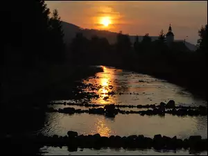 Rzeka, Zachód, Słońca