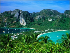 Woda, Palmy, Tajlandia, Góry, Plaże, Jachty