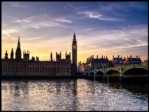 Londyn, Zmierzch, Big Ben, Most