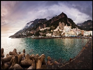 Amalfi, Budynki, Włochy, Wybrzeże