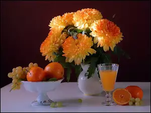 Sok, Bukiet, Pomarańcze, Chryzantem, Winogrona