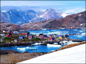 Grenlandia, Góry, Domy, Kolorowe, Miasteczko