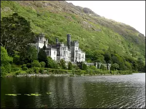 Jezioro, Zamek, Irlandia, Kylemore Abbey, Góry
