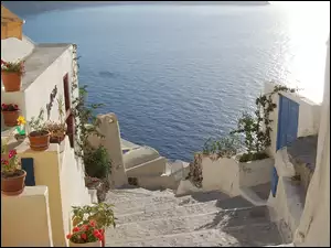 Santorini, Morze, Grecja, Schody