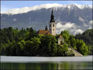 Góry, Jezioro, Bled, Zamek, Słowenia