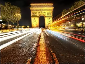Droga, Francja, Noc, Paryż, Łuk Triumfalny