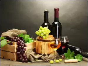 Baryłka, Winogrona, Butelki, Wino