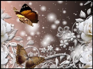 Grafika, Kwiaty, Motyle