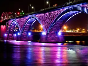 Noc, Oświetlony, Most