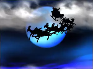 Mikołaj, Boże, Noc, Narodzenie, Księżyc, Sanie