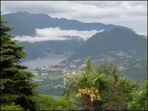 Panorama, Palmy, Gór, Chmury