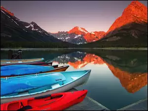 Góry, Kolory, Jezioro, Łódki