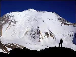 Góra, Człowiek, Pokryta, Śniegiem