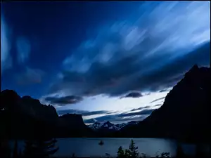 Góry, Wieczór, Chmury, Jezioro