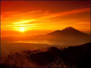 Góry, Słońca, Czerwony, Zachód