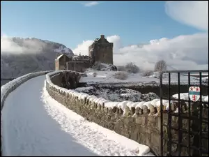 Zamek, Szkocja, Eilean Donan, Zima