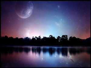 Noc, Jezioro, Gwiazdy, Planeta