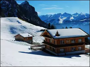 Szwajcaria, Śnieg, Dom, Góry