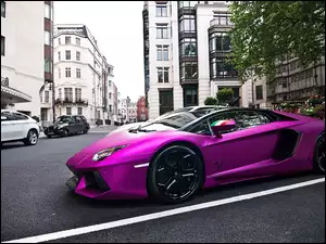 Miasto, Purpurowe, Lamborghini Aventador