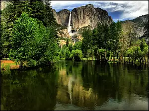 Park Narodowy Yosemite, Góry, Stany Zjednoczone, Jezioro, Stan Kalifornia, Wodospad