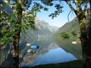 Szwajcaria, Jezioro, Góry, Łódki, Glarus