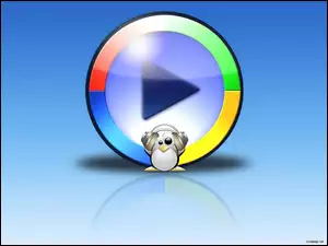 Windows Media Player, słuchawki, play, pingwin