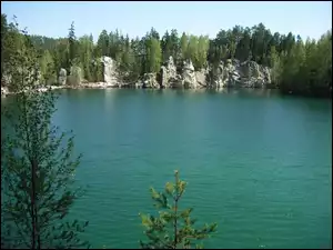 Jezioro, Czechy, Skały, Adrspach