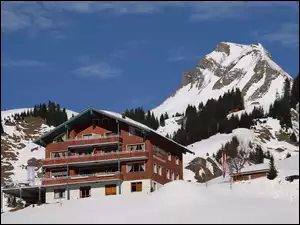 Zima, Pensjonat, Damuls, Śnieg, Austria, Góry