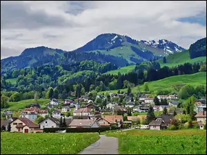 Szwajcaria, Góry, Miasteczko, Droga, Gruyere