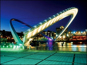 Rzeka, Most, Newcastle, Millenium, Nocą, Tyne
